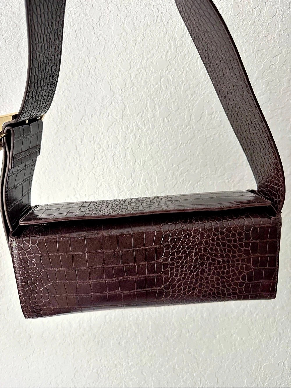 Meshki Maria Faux Leather Crocodile Shoulder Bag Brown - Picture 3 of 5